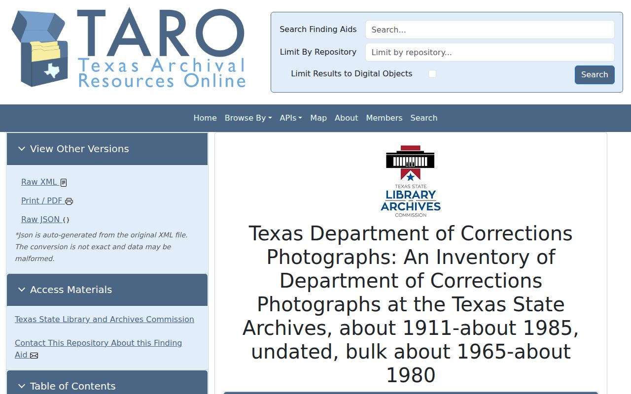 Texas corrections archive source distinct from Morris County booking records
